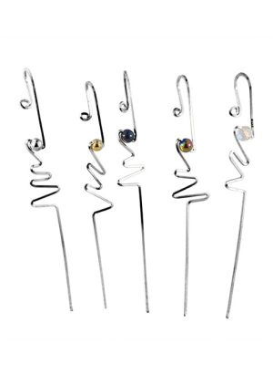 View of five bolt designed ear climber style earrings each with one bead that are different colours. | Ear Curls, Ear Climbers