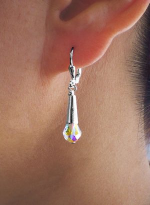 Unique design for a drop earring, cone shape with a crystal bead at the bottle to look like a tear drop. | Ear Curls, Ear Climbers