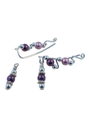 ear climbers in purple and silver hues ear curls