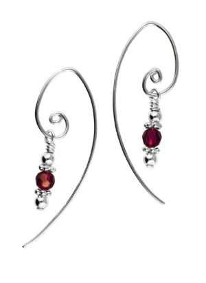 Pair of dark red bead earrings with two smaller silver beads. | Ear Curls, Ear Climbers
