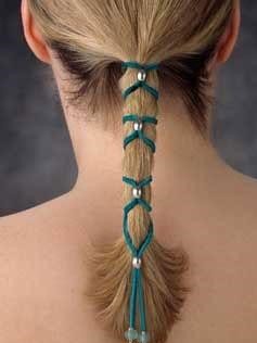 Green hair wrap with silver beads on pony tail | Ear Curls, Ear Climbers