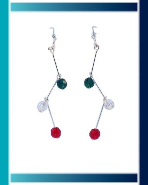 drop earrings with three one each red, green, white colored beads | Ear Curls, Ear Climbers