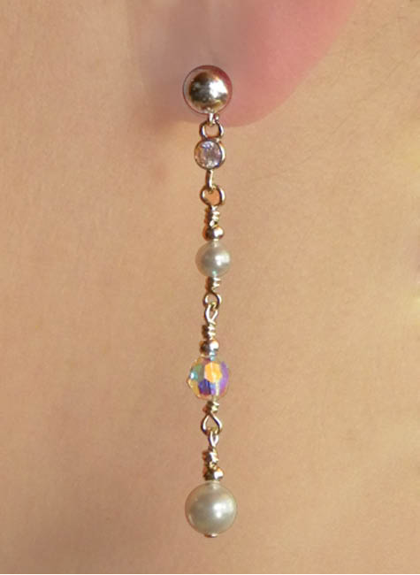 Drop four bead earring with pearls and crystals. | Ear Curls, Ear Climbers