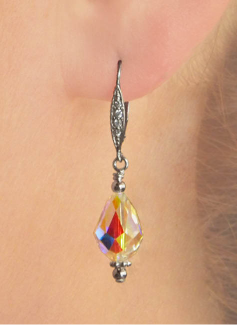 Bridal Cygnet colourful crystal tear drop sterling silver earring. | Ear Curls, Ear Climbers